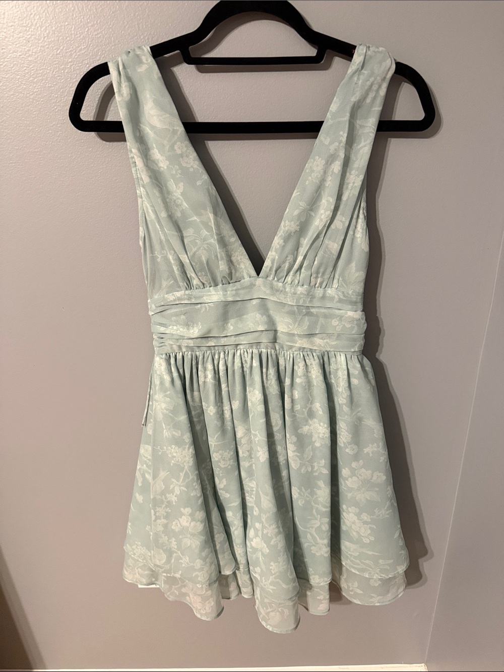 Abercrombie & Fitch Mint Floral Deep V Babydoll Dress